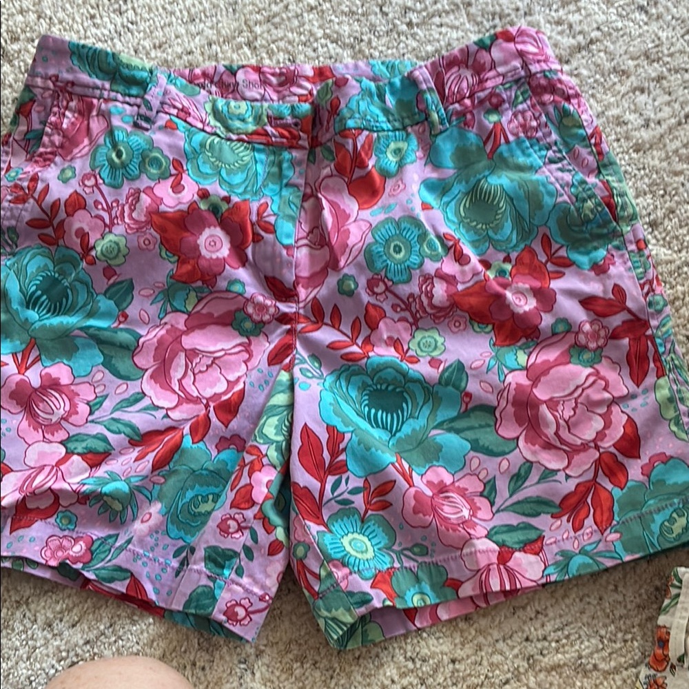 Women's Floral Print Pink & Teal Cotton Shorts